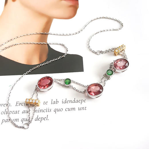 【天然正品】AU750白金镶钻镶3颗天然近全净体碧玺（吉祥、纳福）吊坠项链180924NJM20 现售价：4680 商品图2