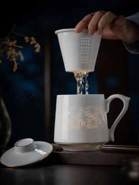 富玉丨富玉景德镇陶瓷盛世茶漏杯大容量水杯玲珑设计
