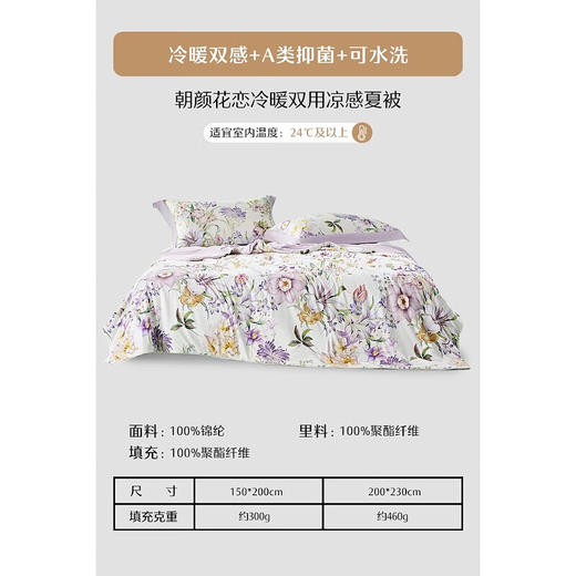 水星家纺空调被夏季夏凉被子雪糕被薄被子可机洗夏被 朝颜花恋【凉暖双感】 200cm230cm 商品图1