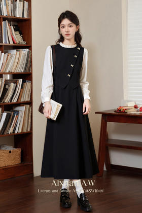 鹿向南「秋落书房」假两件连衣裙女装秋季2024新款设计感显瘦裙子A00602