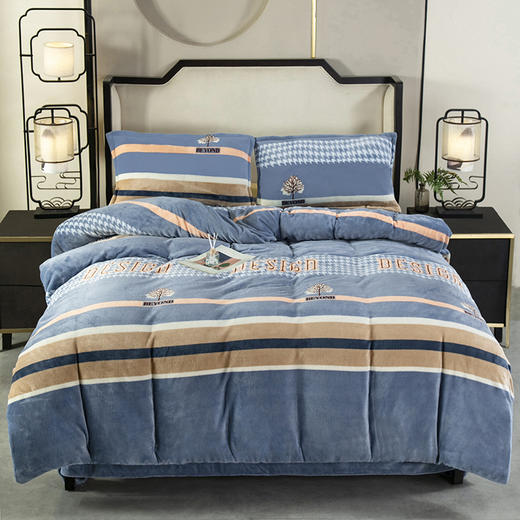 冬季【a类加厚牛奶绒四件套】牛奶绒被罩床单三件套机洗 中老年床单套装被套 商品图1