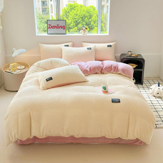 【A类牛奶魔法绒四件套】冬季保暖加厚双面纯色被套 珊瑚绒ins床笠三件套  商品图8