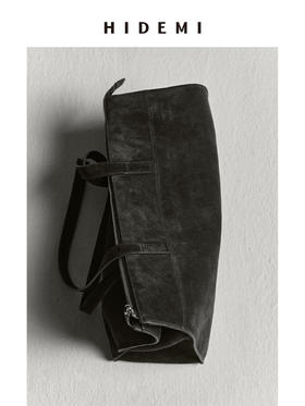 HIDEMI 进口麂皮极简几何设计感肩带多背式公文包 深摩卡棕/黑色