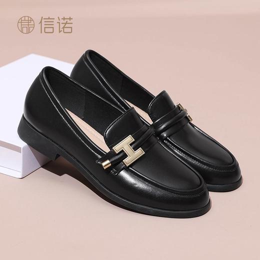 信诺羊皮乐福鞋2024秋季新款复古英伦风小皮鞋一脚蹬妈妈鞋单鞋女X24Q032-74 商品图3