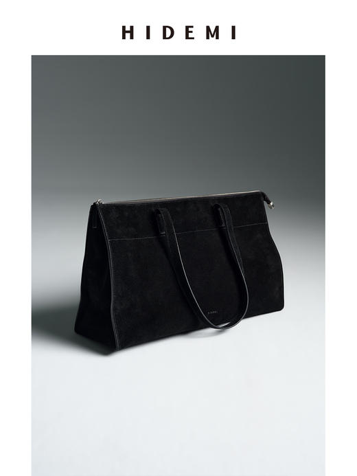 HIDEMI 进口麂皮极简几何设计感肩带多背式公文包 深摩卡棕/黑色 商品图13