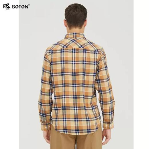 波顿春秋季长袖黄蓝色格子衬衫男士长绒棉磨毛保暖衬衣MS609321 商品图2