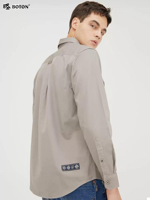 波顿春秋季男士长袖衬衫石色纯色纯棉商务高端品牌衬衣MS606321 商品图2