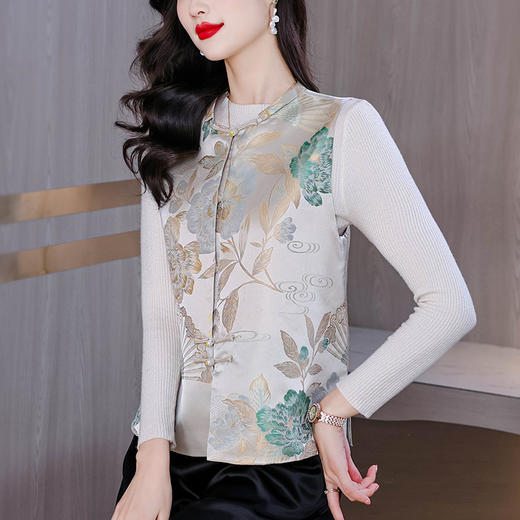 仿真丝提花新中式马甲背心K-353H9586 商品图2