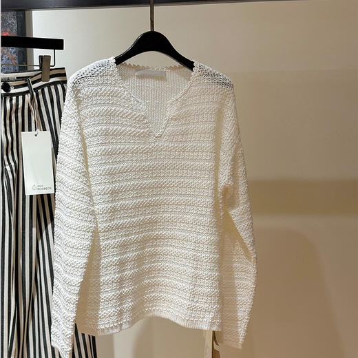 【顺丰包邮】34400 洛诗琳花边小V领肌理感秋冬慵懒镂空针织罩衫001 商品图3