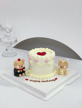 情人节手绘立体情侣周年纪念生日蛋糕（主蛋糕3寸，直径9cm左右）