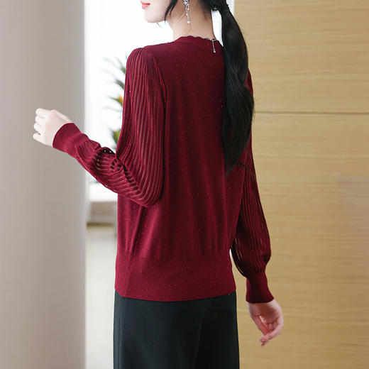 V领长袖薄款，钉珠网纱针织衫CC-1228 商品图3