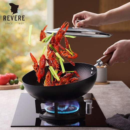 【小家电】Revere铁制30CM带盖中华炒锅物理不粘通用锻打铁锅RWS-D1130/YK HF 商品图1