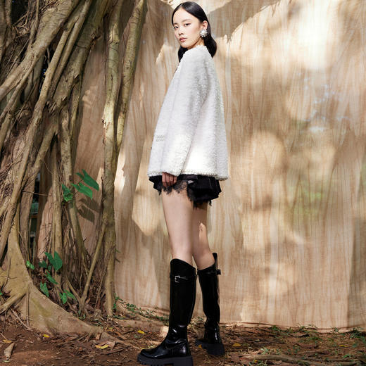 麦斯芮妮MAXRIENY白色羊羔小香风毛呢外套秋女装 商品图2