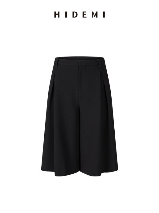 HIDEMI 极简中低腰可再生斜纹中厚款中低腰双压褶阔腿中裤  黑色/深灰色 商品图13