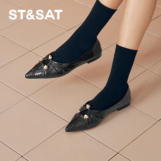 星期六金属感褶皱镂空闪钻平底单鞋SSC3111356 商品图6