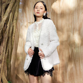 麦斯芮妮MAXRIENY白色羊羔小香风毛呢外套秋女装