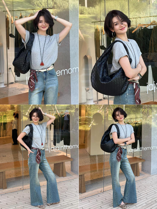 HIDEMI 多重水洗做旧感微喇叭宽松中低腰长裤牛仔裤 商品图4