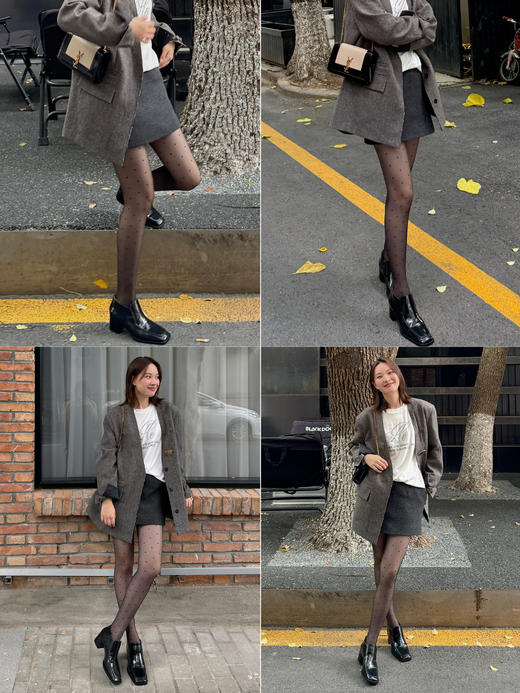 HIDEMI 极简方头都市感方跟粗跟进口雾面亮皮牛皮手工感中跟皮鞋 黑色/复古酒红 商品图8