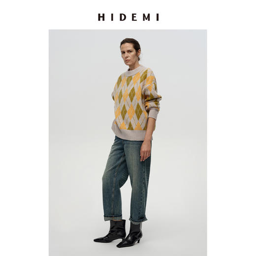 HIDEMI 多重水洗复古感做旧牛仔蓝宽腿长裤牛仔裤 商品图5