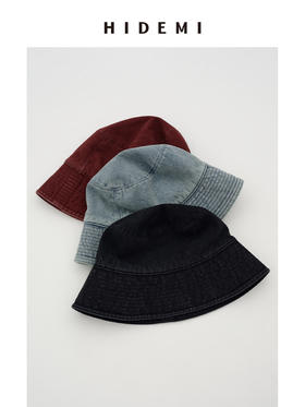 HIDEMI 多重水洗牛仔系列经典渔夫帽 勃艮第酒红/水洗牛仔蓝/碳黑色