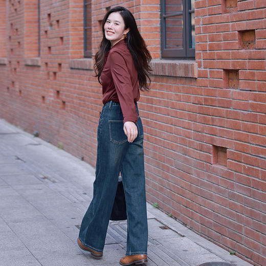 【现货】不挑腿型复古高腰显瘦复古牛仔蓝直筒裤 商品图4