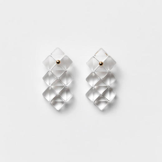 北京仓｜BUBUN-blur-#3 middle type A-方晶 冷工玻璃 长耳环（中号）［日本设计师］ 商品图1