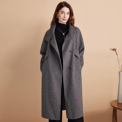 EITIE爱特爱冬季新款大气立领中长款收腰显瘦毛呢大衣外套D2414411 商品图2