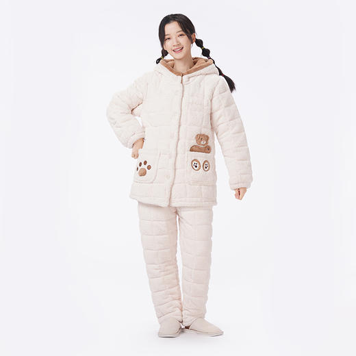 都市丽人睡衣夹棉系列长袖家居服法兰绒烂花夹棉加厚女士夹棉套装LHT1T2 商品图1