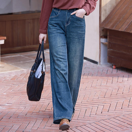 【现货】不挑腿型复古高腰显瘦复古牛仔蓝直筒裤 商品图0