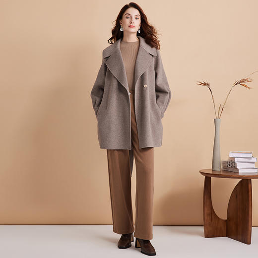 EITIE爱特爱冬新款气质翻领收腰显瘦高级感羊毛毛呢大衣外套D2414407 商品图1