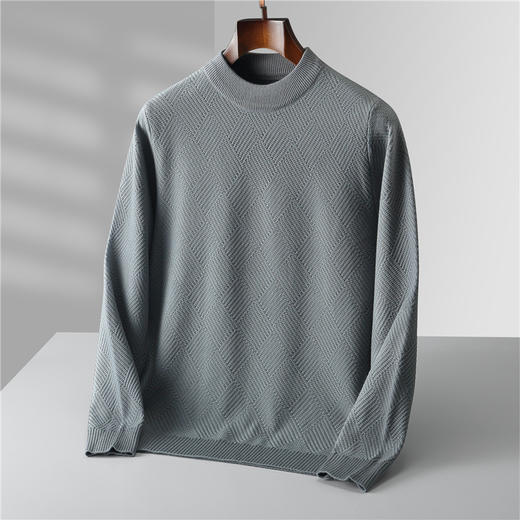 【新款DBJ】大依优型大码菱形提花圆领毛衣中厚款针织衫毛衫休闲加肥加大男士胖子大码内搭上衣打底衫 商品图2