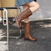 西遇西部牛仔靴机车靴女秋冬爆款美拉德棕色马丁靴粗跟长筒靴V0047800/D0033849 商品缩略图0