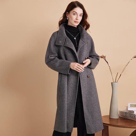 EITIE爱特爱冬季新款大气立领中长款收腰显瘦毛呢大衣外套D2414411 商品图1