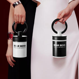 【特惠】熊本士（BEAR BENS）保温杯陶瓷内胆手环咖啡杯女高颜值吸管水杯随行保温杯学生 黑色*600ml   YD