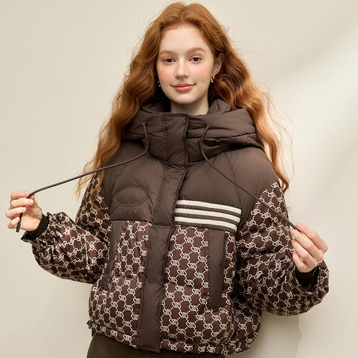 高级感老花立领连帽短款羽绒服女秋冬面包服保暖外套V0043510 商品图2