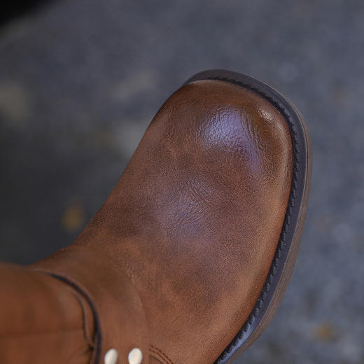 西遇西部牛仔靴机车靴女秋冬爆款美拉德棕色马丁靴粗跟长筒靴V0047800/D0033849 商品图5