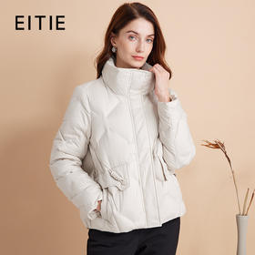 EITIE爱特爱立领防风保暖时尚纯色百搭显瘦短款羽绒服冬新款D2411407
