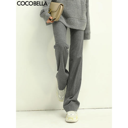 COCOBELLA双面色织竖条纹保暖羊毛休闲裤职业通勤宽松直筒裤PT568 商品图0
