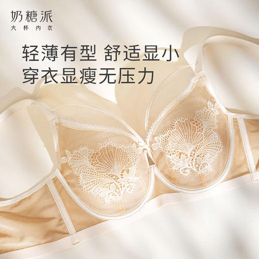 奶糖派大胸显小幻夜轻薄单层全罩杯文胸上托防下垂性感显瘦内衣女 商品图1