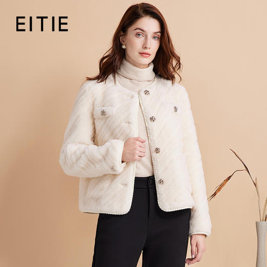 EITIE爱特爱简约经典圆领小香风100%棉羊毛短款毛呢外套冬新款外套D2403403 商品图0