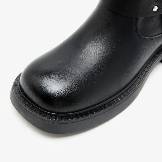 西遇西部牛仔短靴女2025新款秋冬宽筒显瘦机车靴中筒粗跟马丁靴子D0047797 商品图5