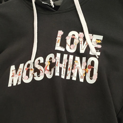 LOVE MOSCHINO 莫斯奇诺 女士徽标贴花连帽卫衣 黑色 W636 301M 3992 C74 商品图1