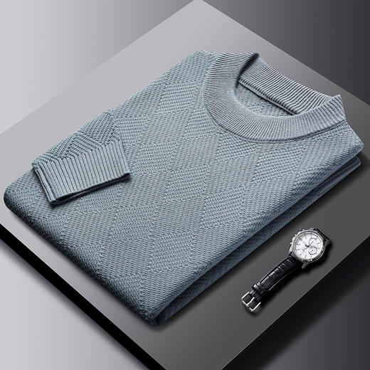 【新款DBJ】大依优型大码菱形提花圆领毛衣中厚款针织衫毛衫休闲加肥加大男士胖子大码内搭上衣打底衫 商品图6