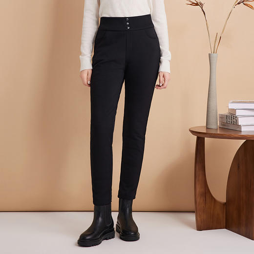 EITIE爱特爱冬季新款高腰显瘦黑色百搭通勤保暖羽绒休闲裤D2405403 商品图2
