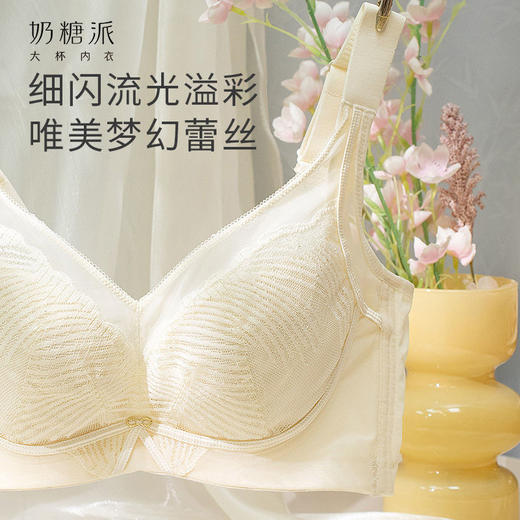 奶糖派琉璃文胸梦幻蕾丝大胸显小聚拢大胸承托防下垂透气薄款内衣 商品图5