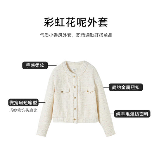 【商场同款】CNJ4062“彩虹花呢外套” 进口多彩混纱面料 微宽肩短箱型 毛边流苏设计显贵气 羊毛外套 商品图7