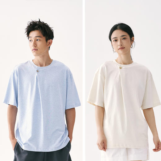 零意义 meanil 男女款斜门襟纽扣结构感T恤 商品图0