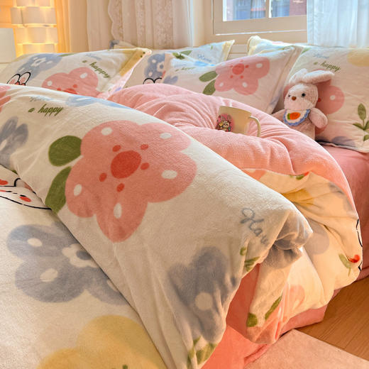 牛奶绒四件套小清新冬季保暖加厚珊瑚绒法莱绒被套床单三件套批发 商品图14