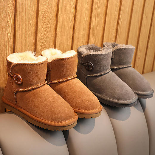 特价亲子款时尚牛皮儿童皮毛一体雪地靴男女大中小童鞋棉鞋保暖雪地靴22-40码 商品图1