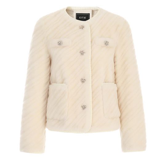 EITIE爱特爱简约经典圆领小香风100%棉羊毛短款毛呢外套冬新款外套D2403403 商品图5